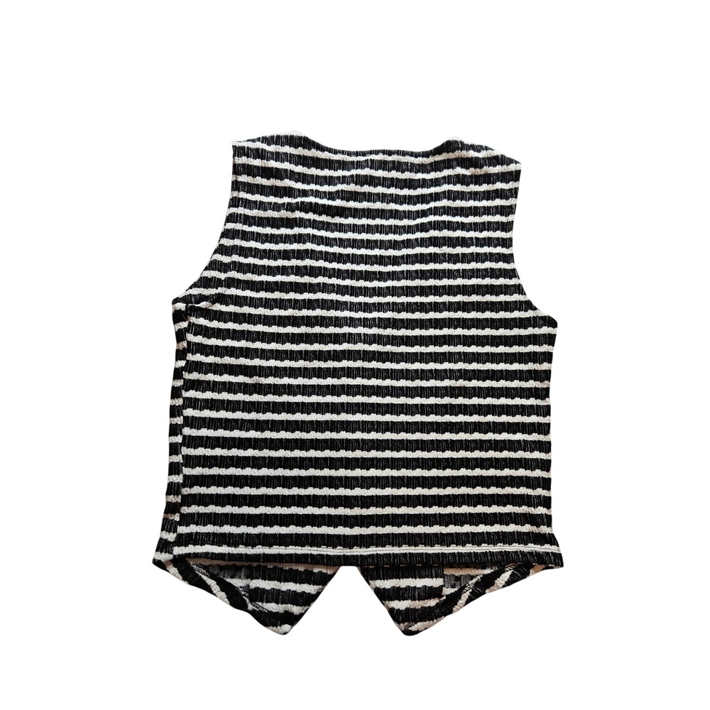 Good Luck Gem GLG Black White Striped Textured V-Neck Button Up Vest Medium - Picture 3 of 4